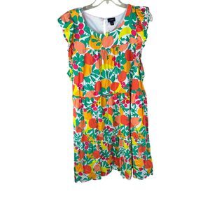 J. Crew Factory Linen Blend Printed Tiered Dress Bright Guava Kiwi 20 Pockets